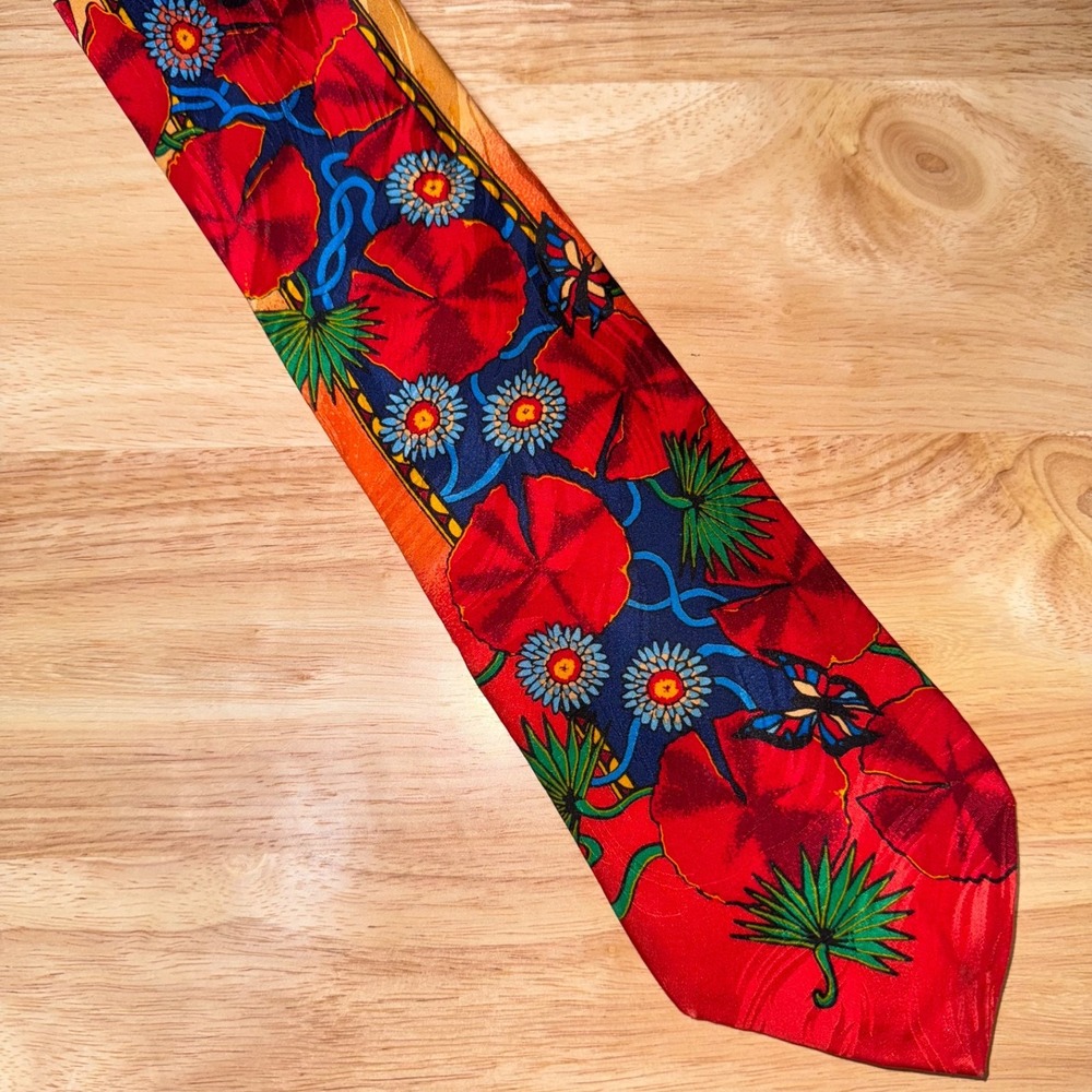 VTG 1996 Rush Limbaugh No Boundaries Necktie  USA Silk Red Blue Lily Pads
